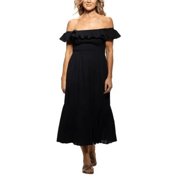 Dotti Black Ruffle Sleeve Smocked Square Neck Dress Coverup XL NWT - Picture 8 of 9